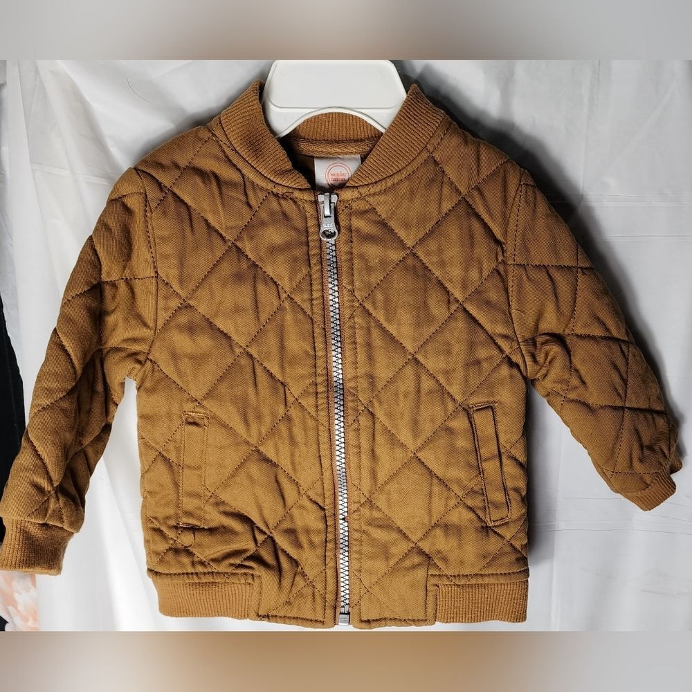 Brown Puffer Jacket with Diamond Quilting and Elastic Cuffs Size 6-9 Months